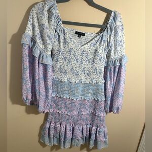 Pastel ditsy floral tiered dress balloon sleeve size small medium